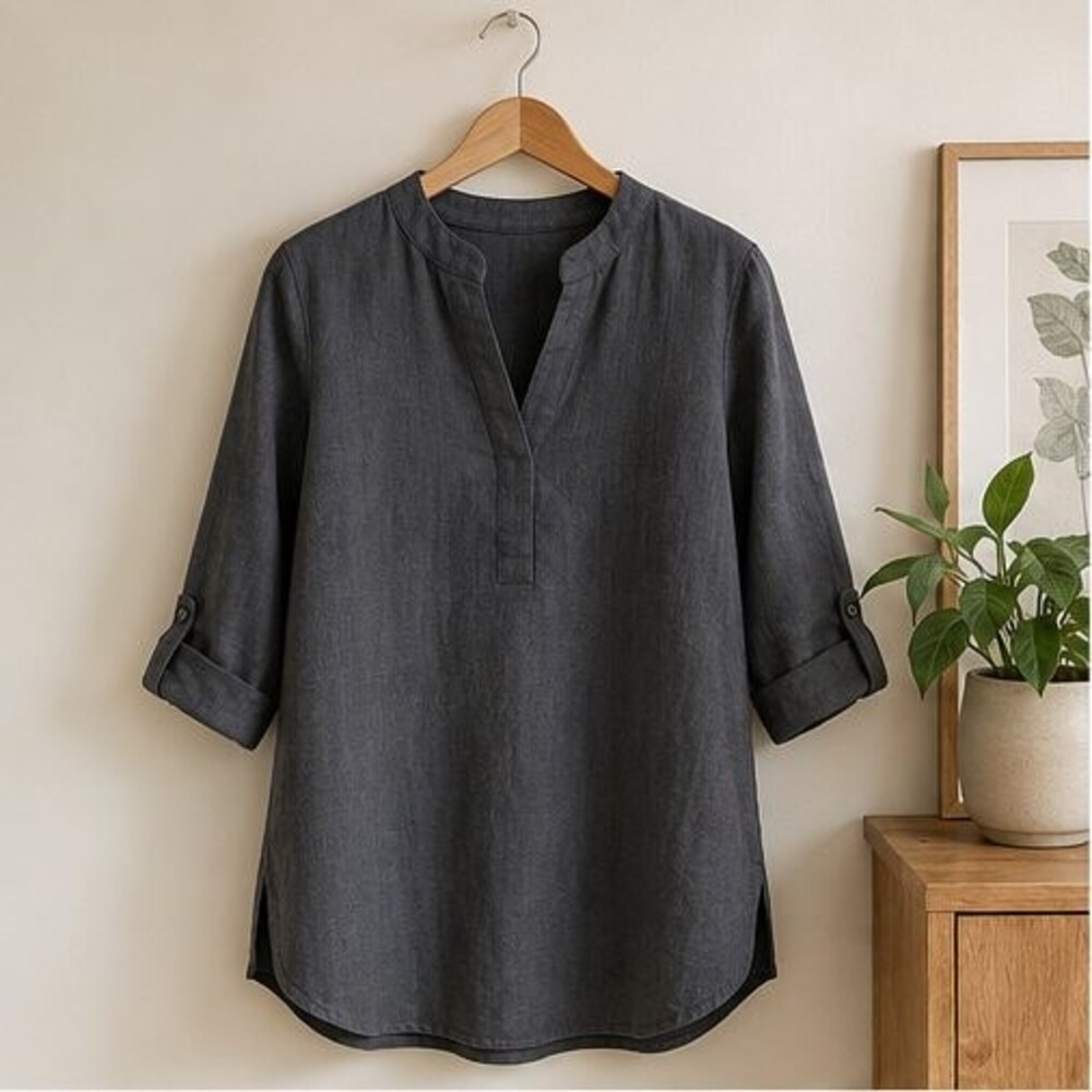 Charcoal Split Neck Tunic Blouse